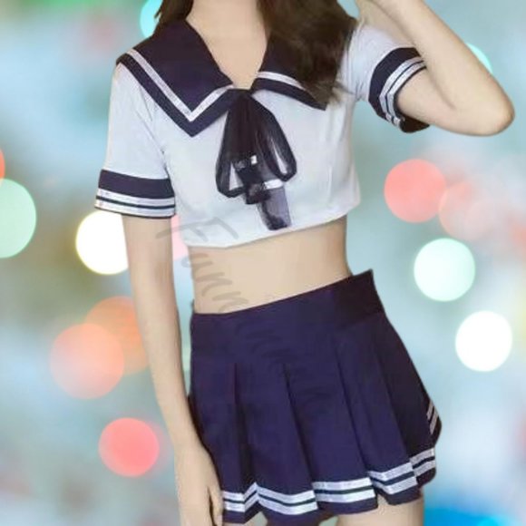 Large Size Japanese Style Navy Bule Cosplay Student Uniform Kawaii Lingerie - Picture 2 of 11